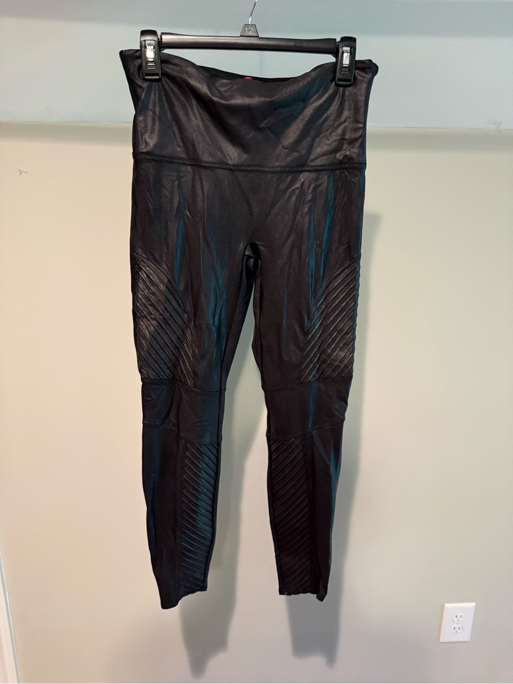 SPANX Black Textured High-Waist Moto Leggings